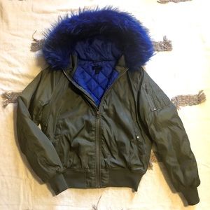 Olive green&cobalt faux rue jacket